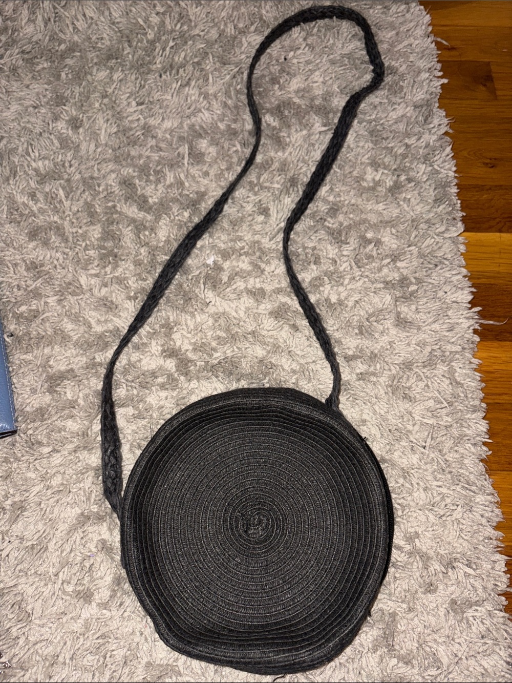 Black Round Woven Crossbody Bag